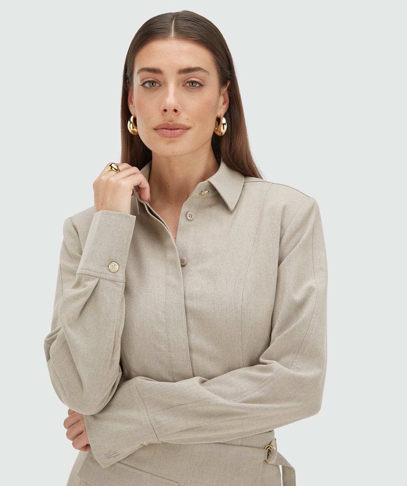 Ava fitted blouse | warm grey