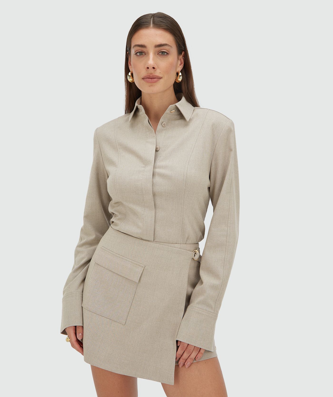 Ava fitted blouse | warm grey