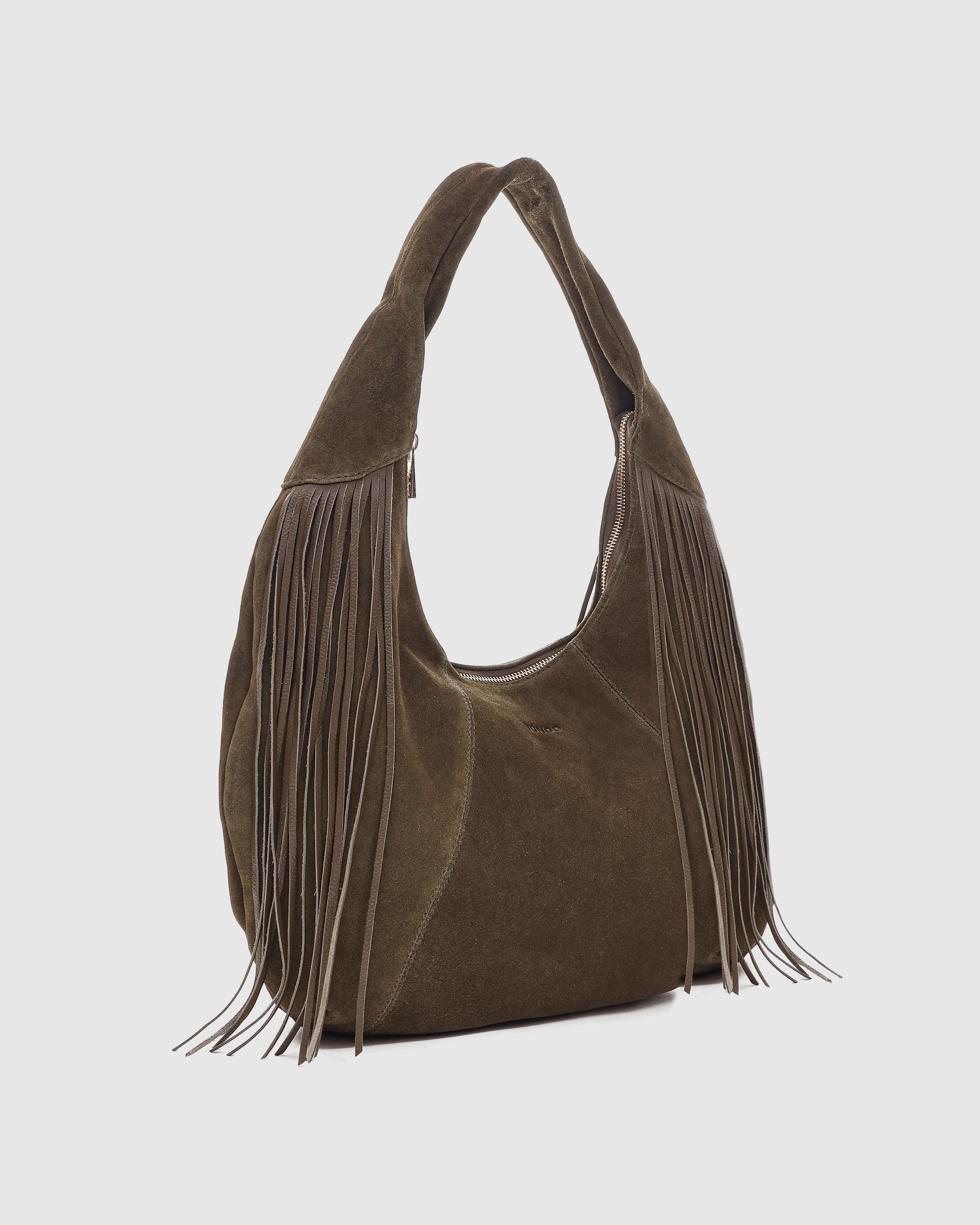 Gabi suede fringe | dark olive w. gold