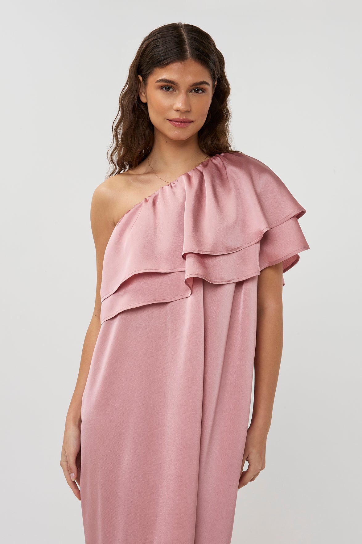 Linne Ruffle one shoulder dress | dusty pink