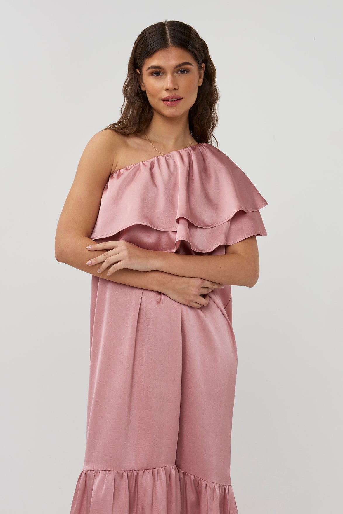 Linne Ruffle one shoulder dress | dusty pink