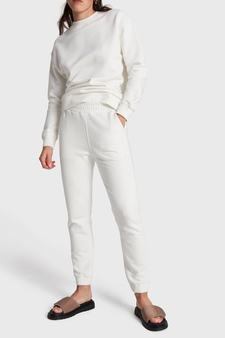 Embroidered sweat pants - soft white