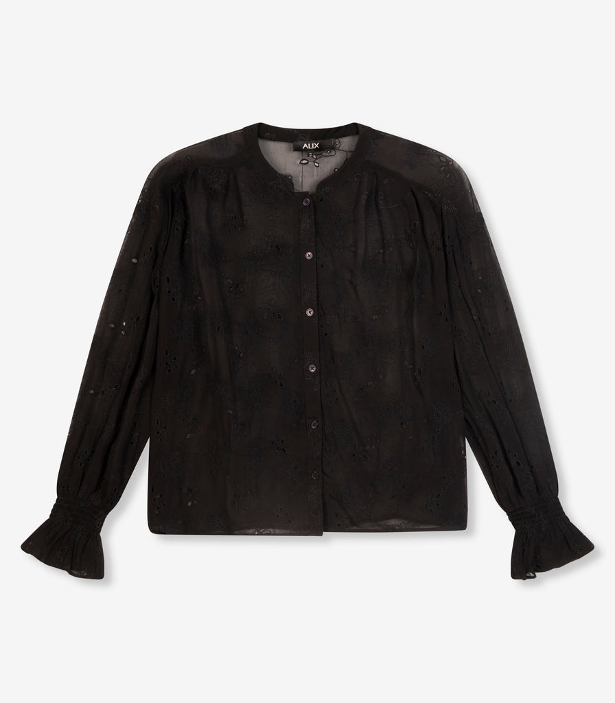 Broderie chiffon blouse - black