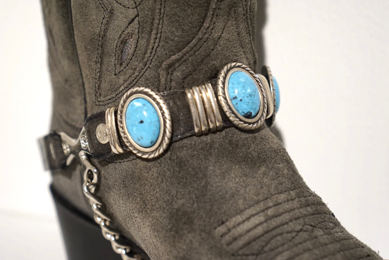 Sendra spurs - anthracite with large turquoise stones