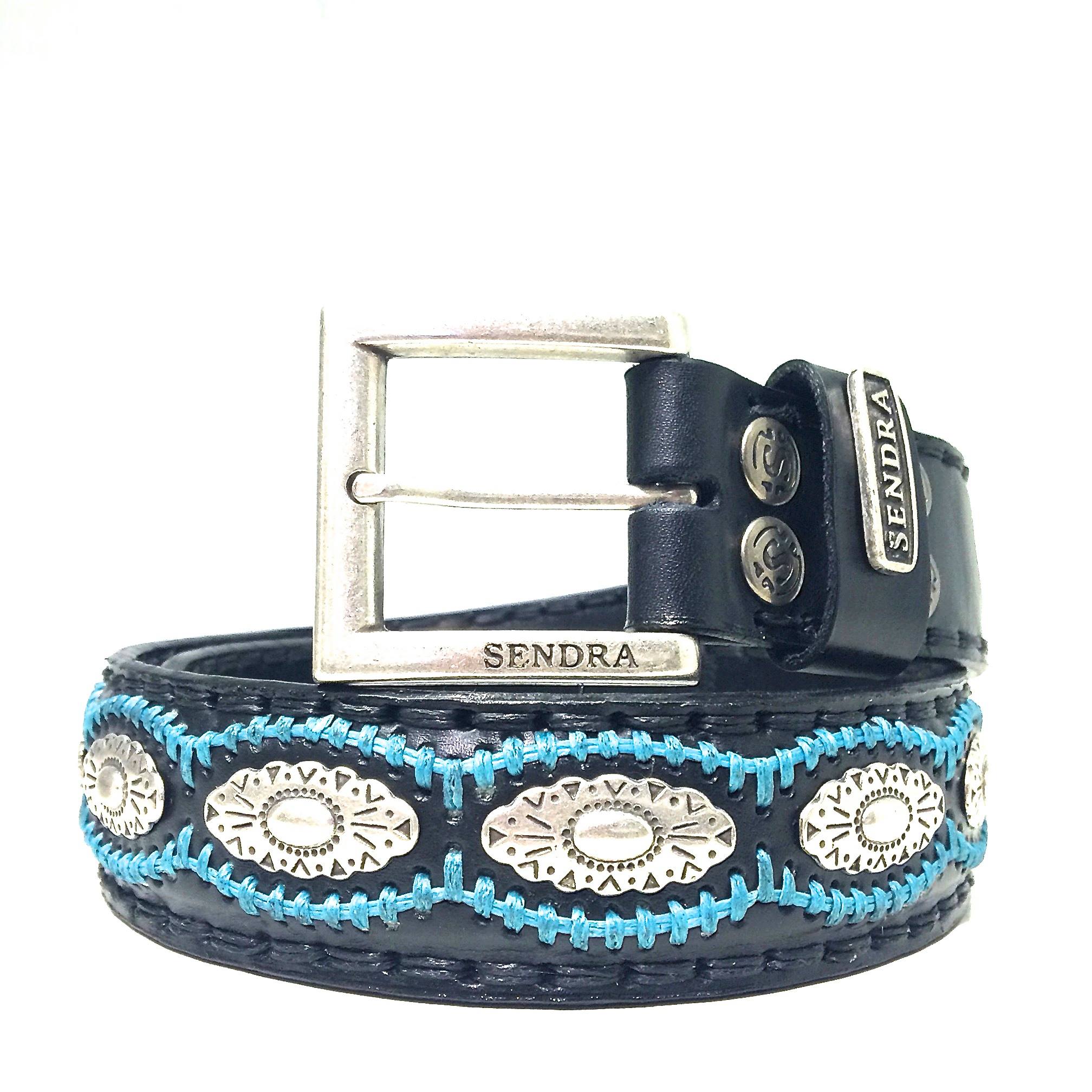 Sendra belt - 7606 zwart/turquoise stiksel
