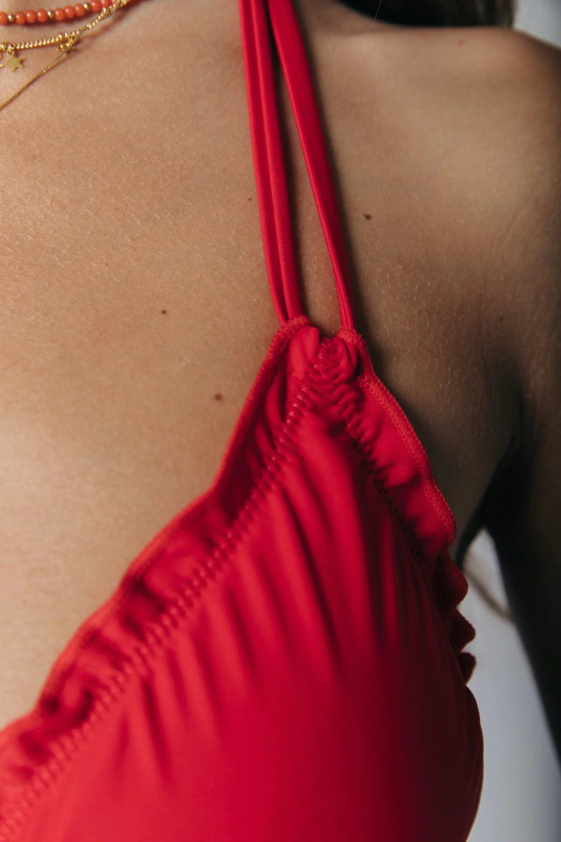 CR Jade Ruffle bikini top - red