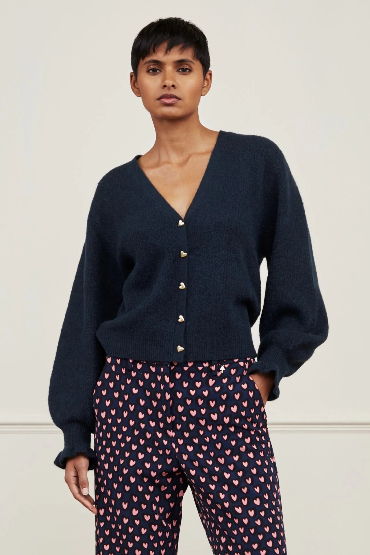 Stella cardigan with heart buttons - navy