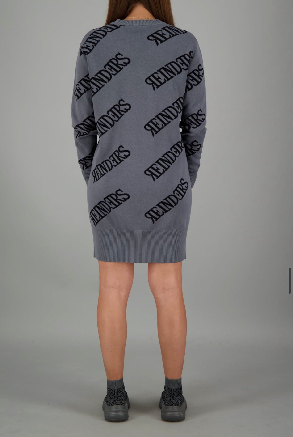 V-knitted Dress Wording - metal gray