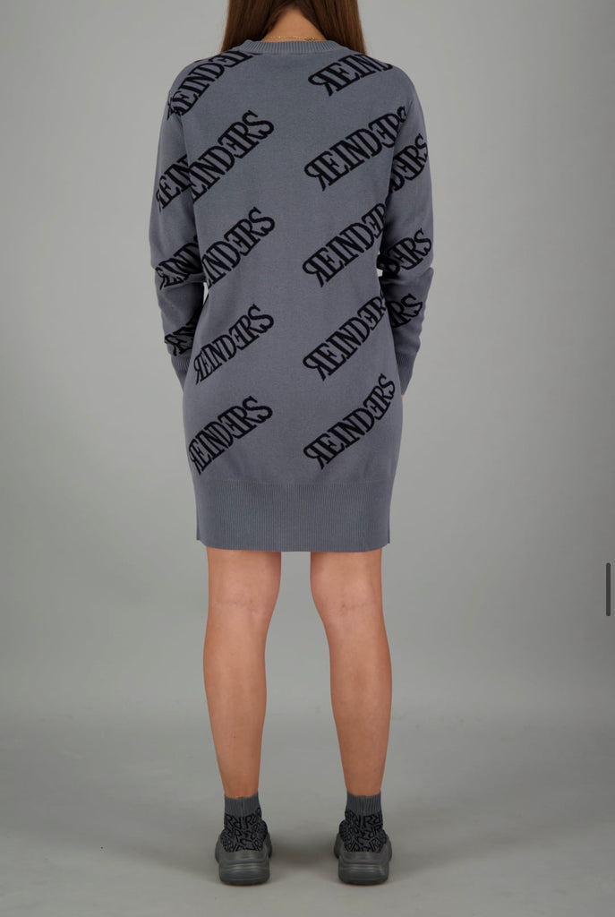 V-knitted Dress Wording - metal grey
