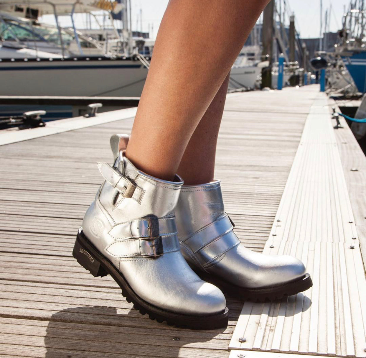 Silver biker boots sale